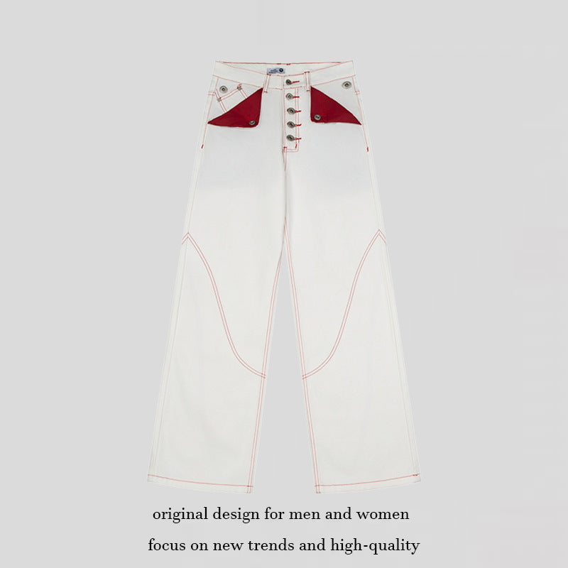 Damen High‑Waist Wide‑Leg-Jeanshose mit kontrasttaschen und dekorativen Ziernähten Nord Taschen