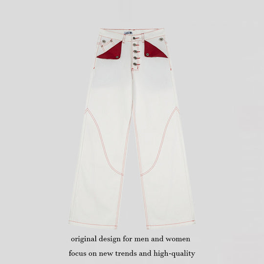 Damen High‑Waist Wide‑Leg-Jeanshose mit kontrasttaschen und dekorativen Ziernähten Nord Taschen