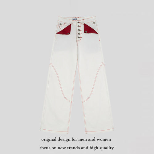 Damen High‑Waist Wide‑Leg-Jeanshose mit kontrasttaschen und dekorativen Ziernähten Nord Taschen