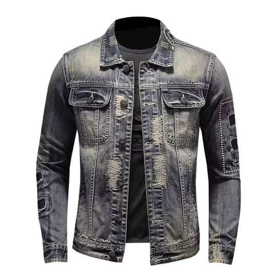 Herren Vintage-Jeansjacke mit Used-Effekten, Destroyed-Details und aufgesetzten Brusttaschen Nord Taschen