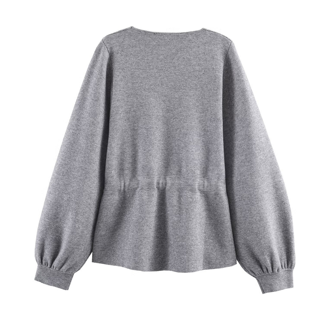 Damen Feinstrick-Pullover mit Tunnelzug‑Taillenband und Ballonärmeln Nord Taschen