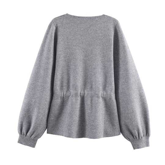 Damen Feinstrick-Pullover mit Tunnelzug‑Taillenband und Ballonärmeln Nord Taschen