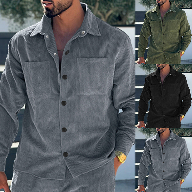 Herren Kord-Überhemd im Oversize-Look mit Brusttaschen und durchgehender Knopfleiste Nord Taschen