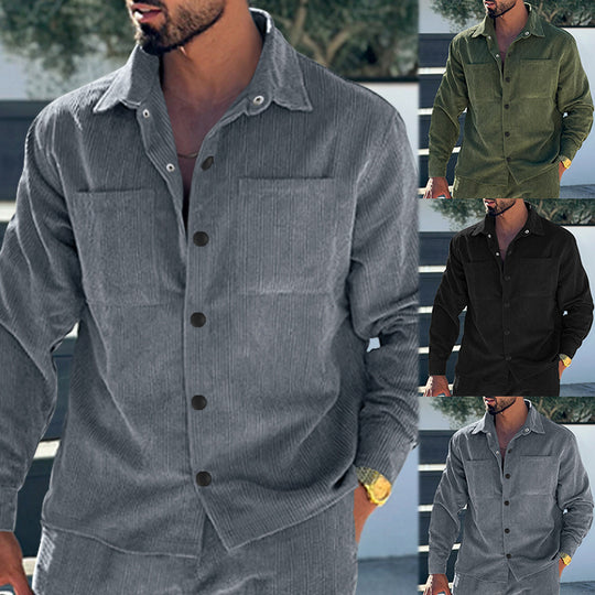 Herren Kord-Überhemd im Oversize-Look mit Brusttaschen und durchgehender Knopfleiste Nord Taschen
