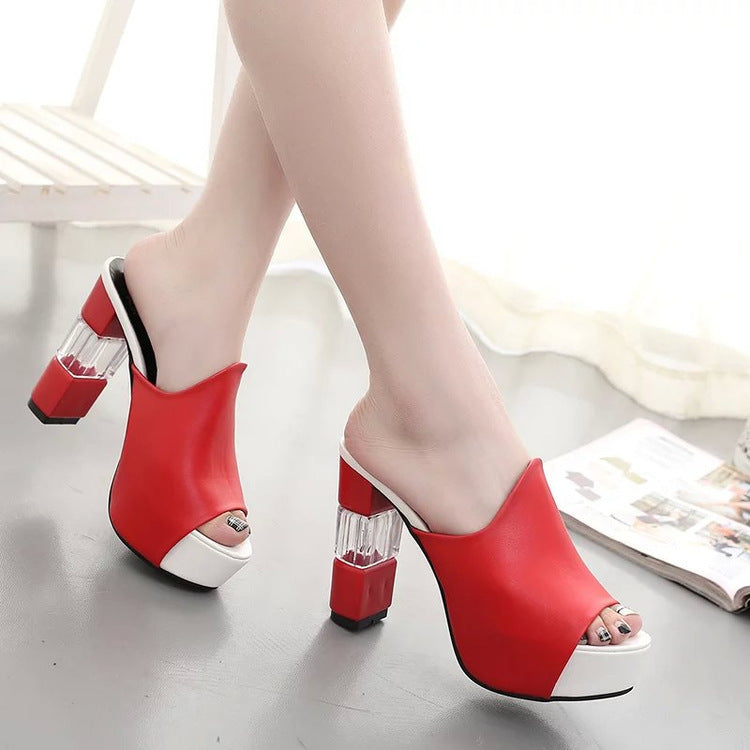 Damen hochwertige Plateau-Mules mit transparentem Blockabsatz Nord Taschen
