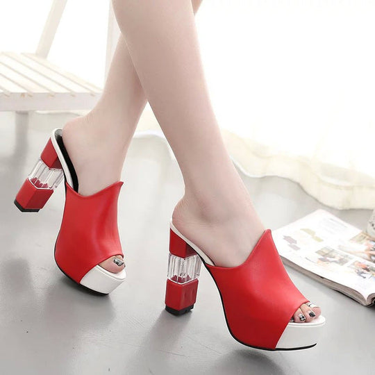 Damen hochwertige Plateau-Mules mit transparentem Blockabsatz Nord Taschen