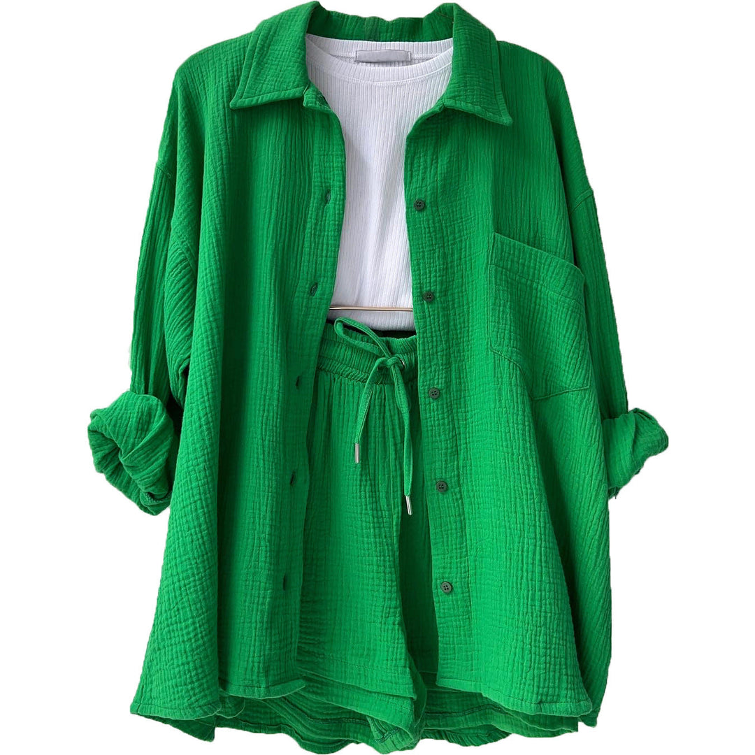 Damen lässiges Sommer-Set mit kurzärmliger Bluse und Shorts