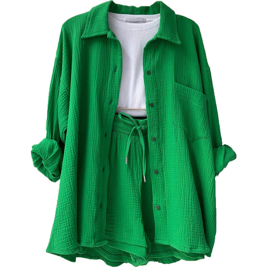Damen lässiges Sommer-Set mit kurzärmliger Bluse und Shorts