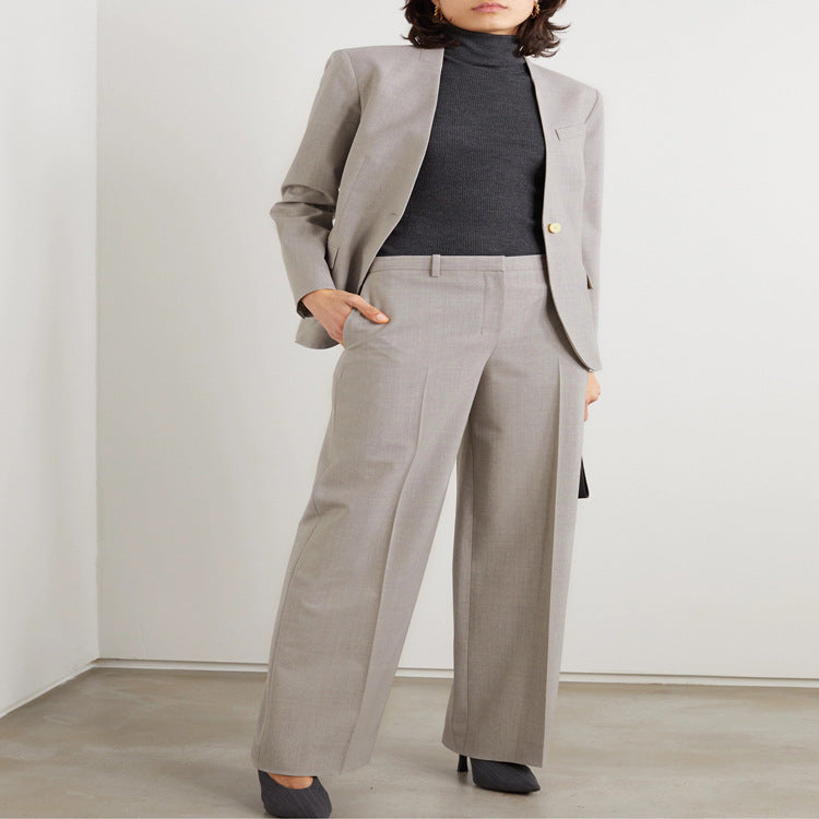 Damen Maßgeschneiderter Hosenanzug mit weitem Bein und einreihigem Blazer Nord Taschen