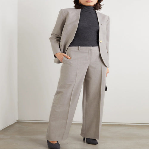 Damen Maßgeschneiderter Hosenanzug mit weitem Bein und einreihigem Blazer Nord Taschen