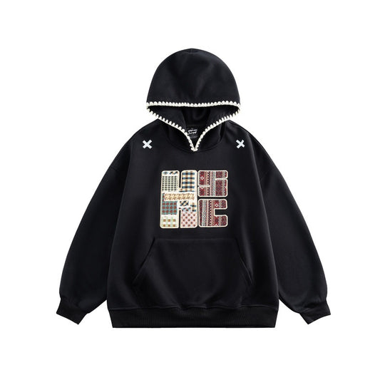 Unisex Weit geschnittener Kapuzenpullover mit Patchwork-Applikation und Kängurutasche Nord Taschen