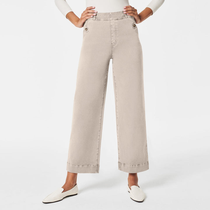 Damen Weite High-Waist Hose mit modischen Knopfdetails