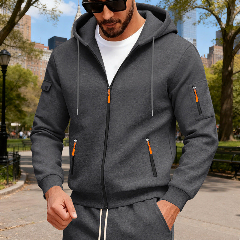Herren sportlicher Kapuzenpullover mit modischen Schnellverschlüssen und praktischen Taschen