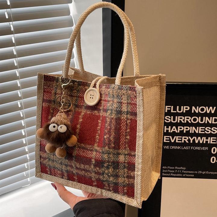 Damen Jute-Shoppingtasche mit modernem Hahnentritt-Muster Nord Taschen