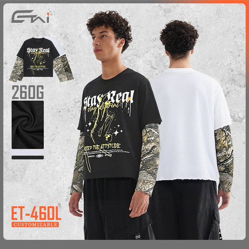 Herren Lagen-Langarm-T-Shirt mit Camouflage-Innensärmeln und Gothic-Print Nord Taschen