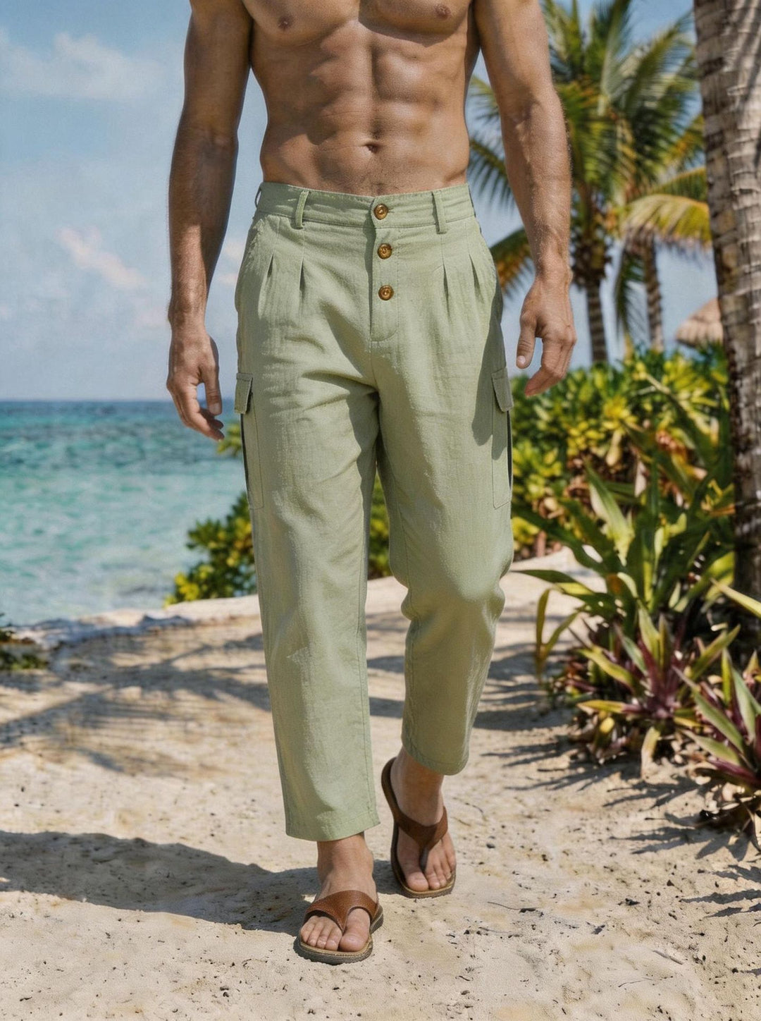 Herren Bundfalten-Cargohose mit Knopfverschluss, aufgesetzten Cargotaschen und gekürztem Bein Nord Taschen