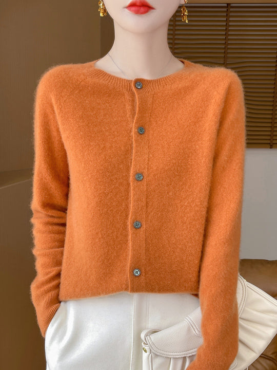 Damen Kuscheliger Kurzcardigan aus Mohair‑Mix mit feiner Schurwollstruktur und Perlmuttknopfleiste Nord Taschen