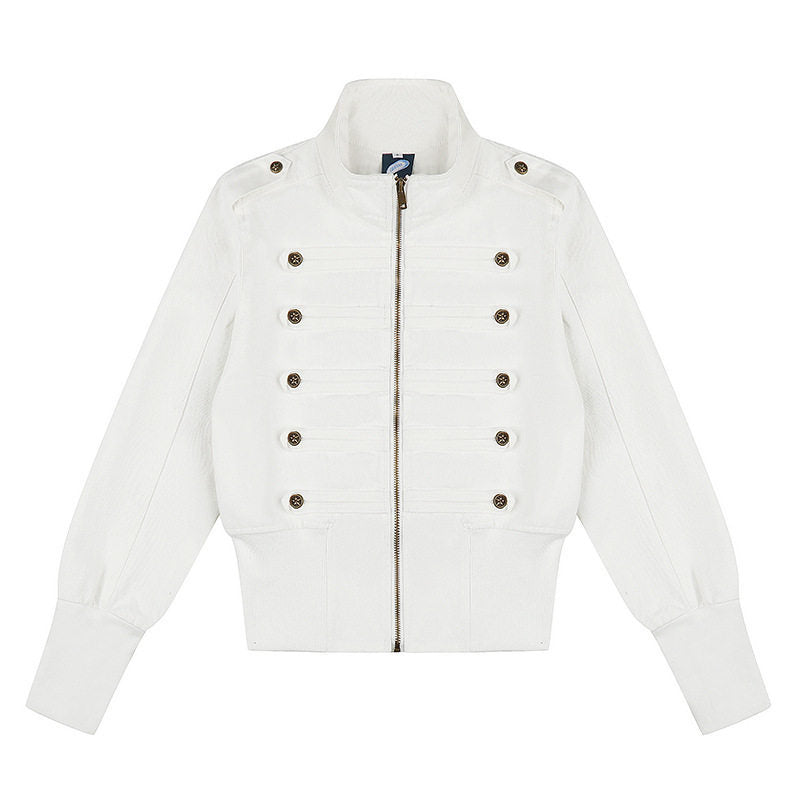 Damen Military-inspirierte Bomberjacke mit Stehkragen und Zierknopfleisten Nord Taschen