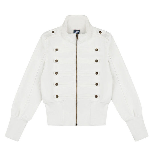 Damen Military-inspirierte Bomberjacke mit Stehkragen und Zierknopfleisten Nord Taschen