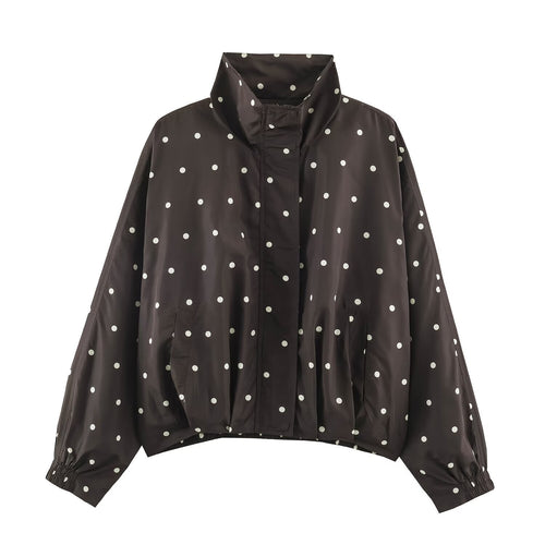 Damen Oversize-Windbreaker mit Tupfen-Print, hohem Stehkragen und elastischem Saum Nord Taschen