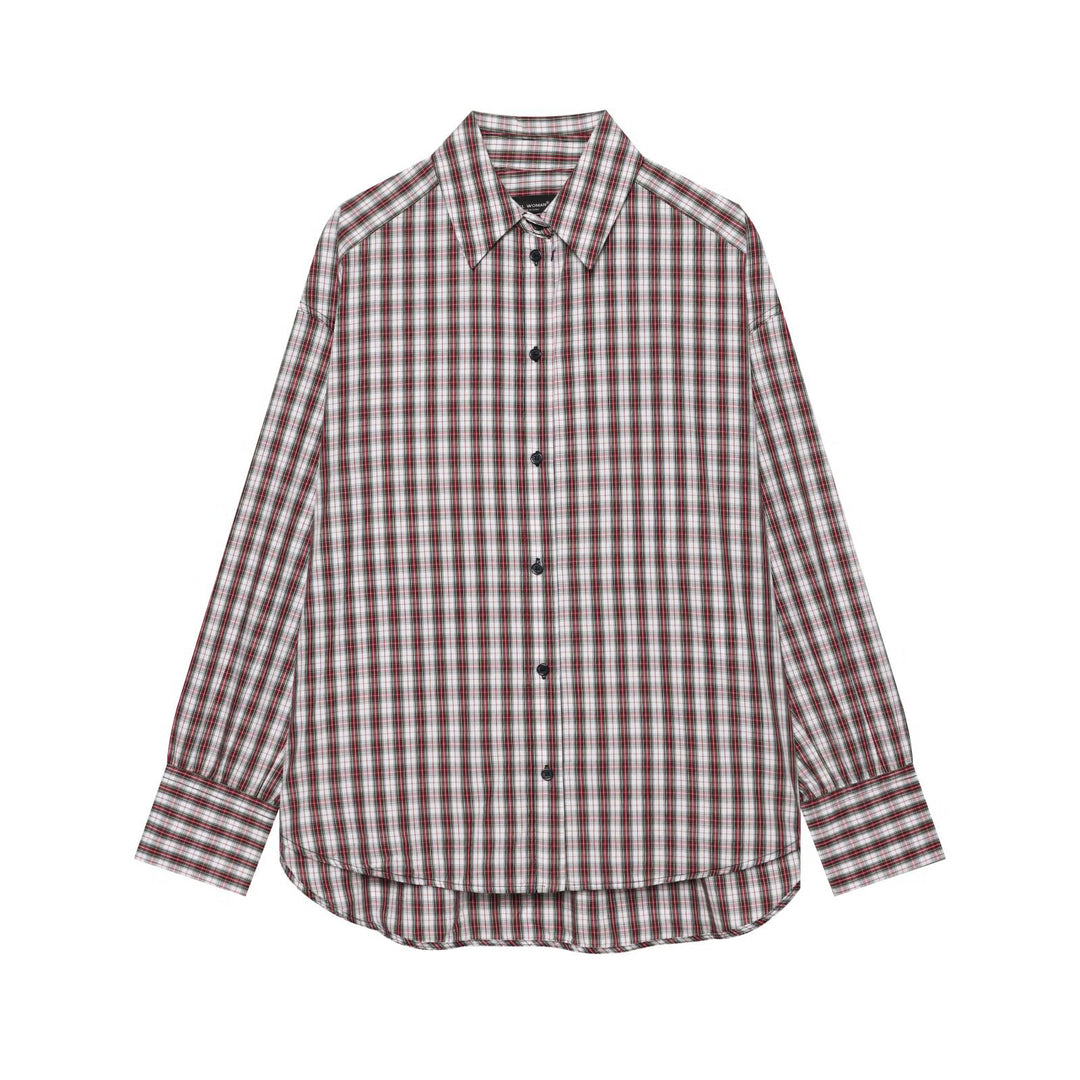 Damen Oversize-Karobluse mit Hemdkragen und abgerundetem Saum Nord Taschen
