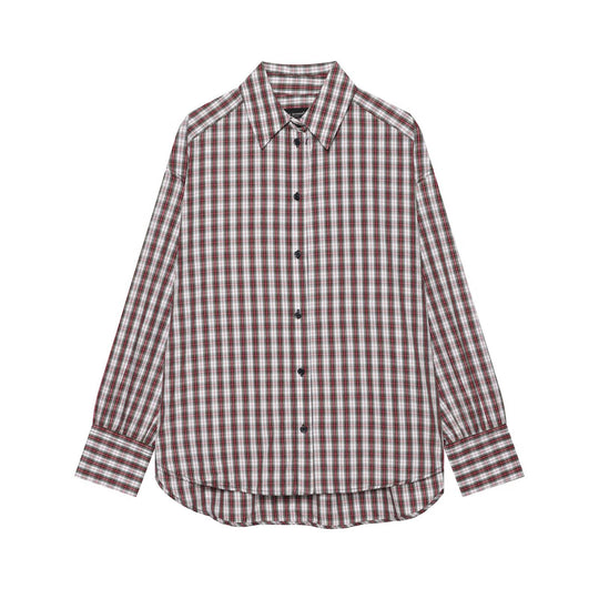 Damen Oversize-Karobluse mit Hemdkragen und abgerundetem Saum Nord Taschen