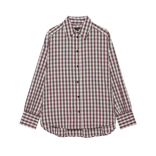 Damen Oversize-Karobluse mit Hemdkragen und abgerundetem Saum Nord Taschen