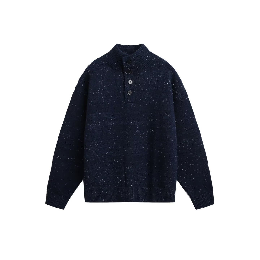Herren Grobstrick Pullover mit Stehkragen und Knopfdetail Nord Taschen