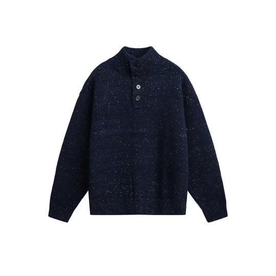 Herren Grobstrick Pullover mit Stehkragen und Knopfdetail Nord Taschen