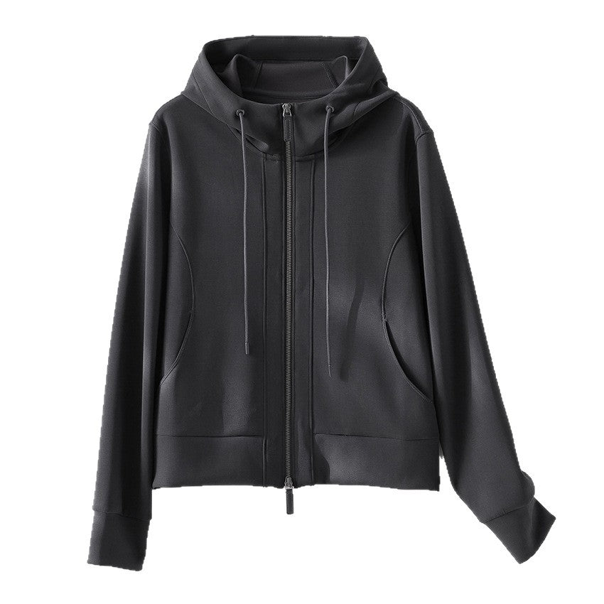 Damen Leichte Kapuzenjacke aus feinem Frottee mit taillierter Silhouette und Zwei-Wege-Reißverschluss Nord Taschen
