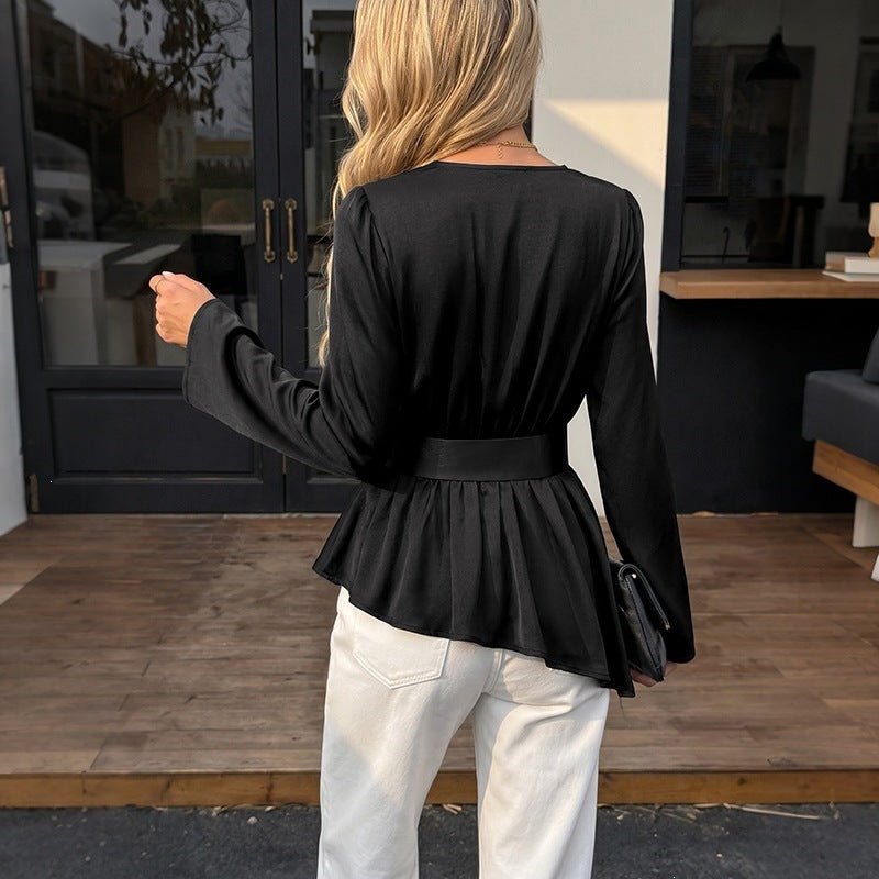 Damen Elegante Wickelbluse mit Rüschen Nord Taschen