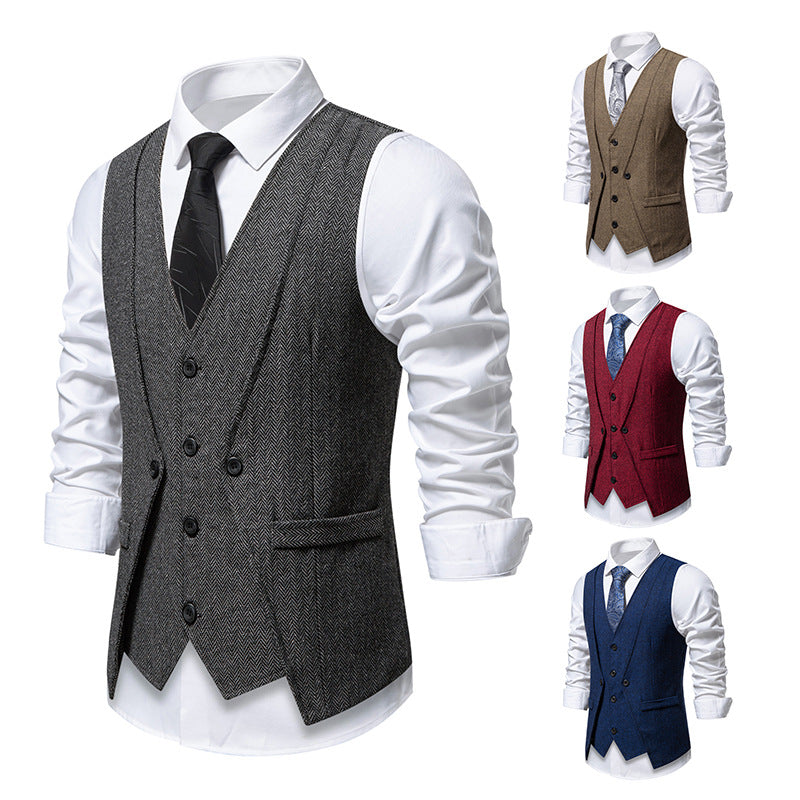 Herren Elegante Fischgräten-Tweedweste mit doppelreihiger Knopfleiste und Pattentaschen Nord Taschen