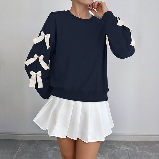 Damen Sweatshirt mit dekorischen Schleifen an den Ärmeln Nord Taschen