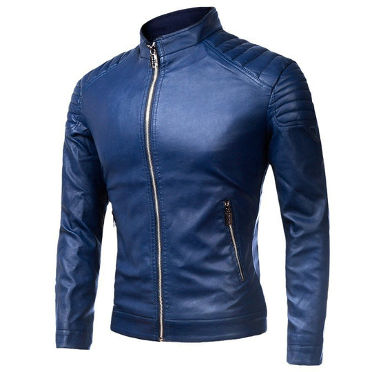 Herren schlankes Biker-Blouson aus glattem Leder mit gesteppter Schulterpartie und Stehkragen Nord Taschen