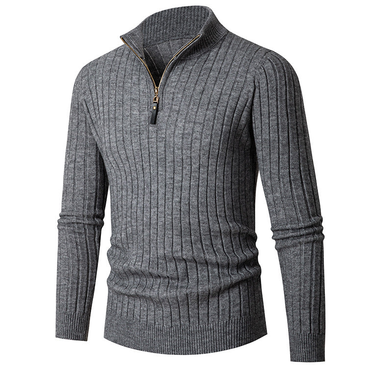 Herren gerippter Troyerpullover mit halbem Reißverschluss und Stehkragen Nord Taschen