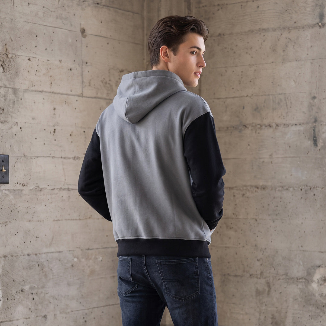 Herren Reißverschluss-Kapuzenjacke im Colorblock-Stil aus French-Terry mit Kängurutasche Nord Taschen