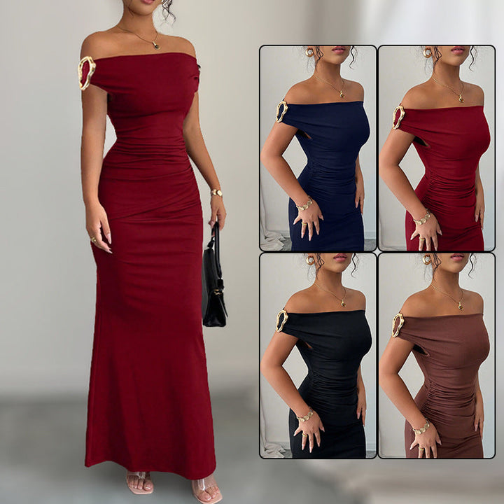 Damen Wickelmaxikleid mit schmalem Schnitt und auffälligen Details