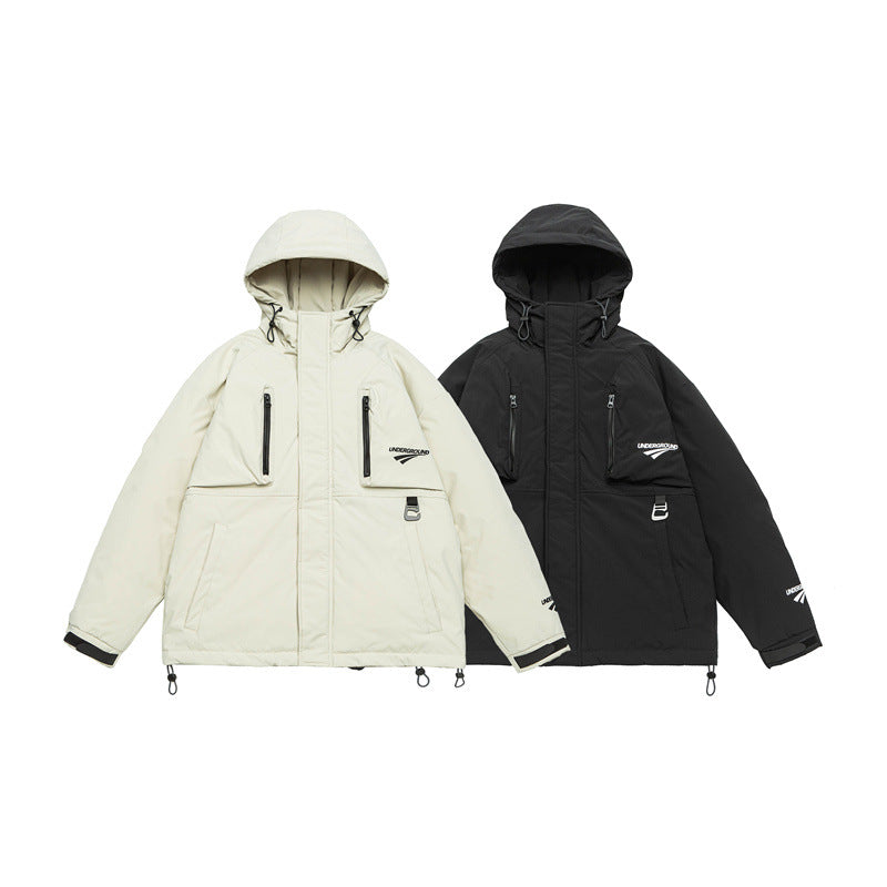 Unisex Technische wattierte Parka Jacke mit Kapuze und Reißverschluss-Brusttaschen Nord Taschen