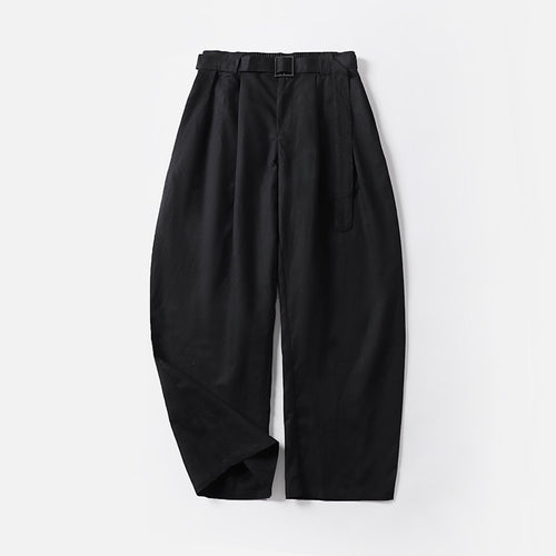 Damen Hochtaillierte Leinen-Baumwoll Bundfaltenhose mit Bindegürtel und tapered Bein Nord Taschen