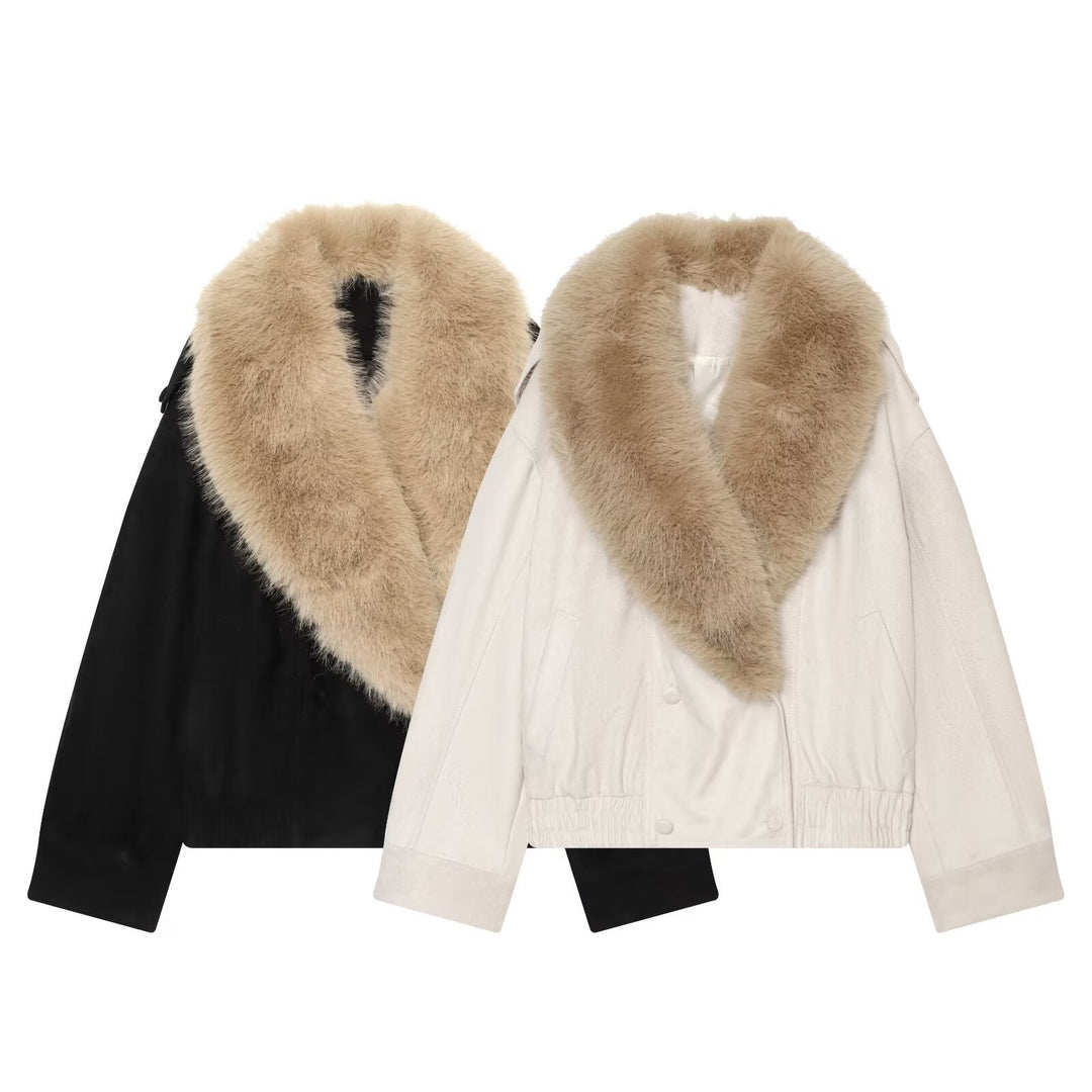 Damen Cropped Veloursjacke mit abnehmbarem XXL-Schalkragen Nord Taschen