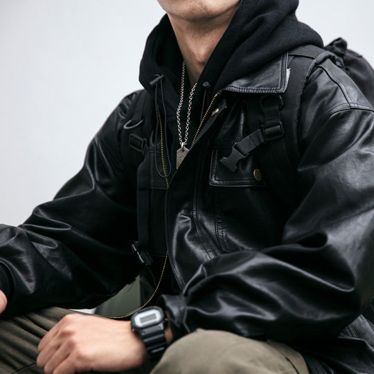 Herren Oversized Lederoptik-Utility-Jacke mit Pattentaschen und elastischem Saum Nord Taschen