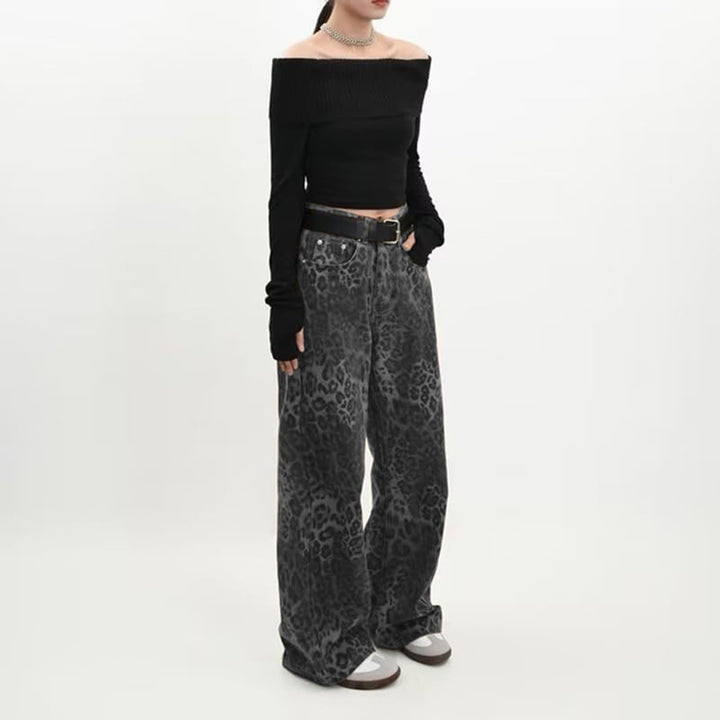 Damen weite High‑Waist Palazzohose im Leomuster mit Five‑Pocket‑Schnitt und entspanntem Bein Nord Taschen