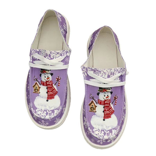Damen Canvas‑Sneaker mit festlichem Schneemann‑Print, gepolstertem Komfortfußbett und rutschfester Gummisohle Nord Taschen