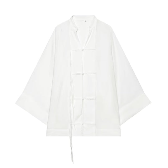 Damen Oversize-Kimonojacke mit Zierknoten und langen Quastenbändern Nord Taschen