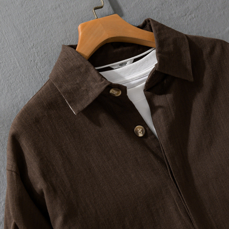 Herren Leichte Leinen-Überhemd-Jacke mit Hemdkragen und verdeckter Knopfleiste Nord Taschen