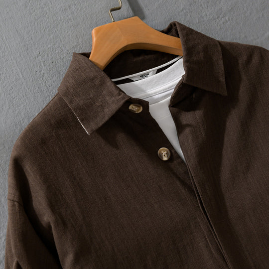 Herren Leichte Leinen-Überhemd-Jacke mit Hemdkragen und verdeckter Knopfleiste Nord Taschen
