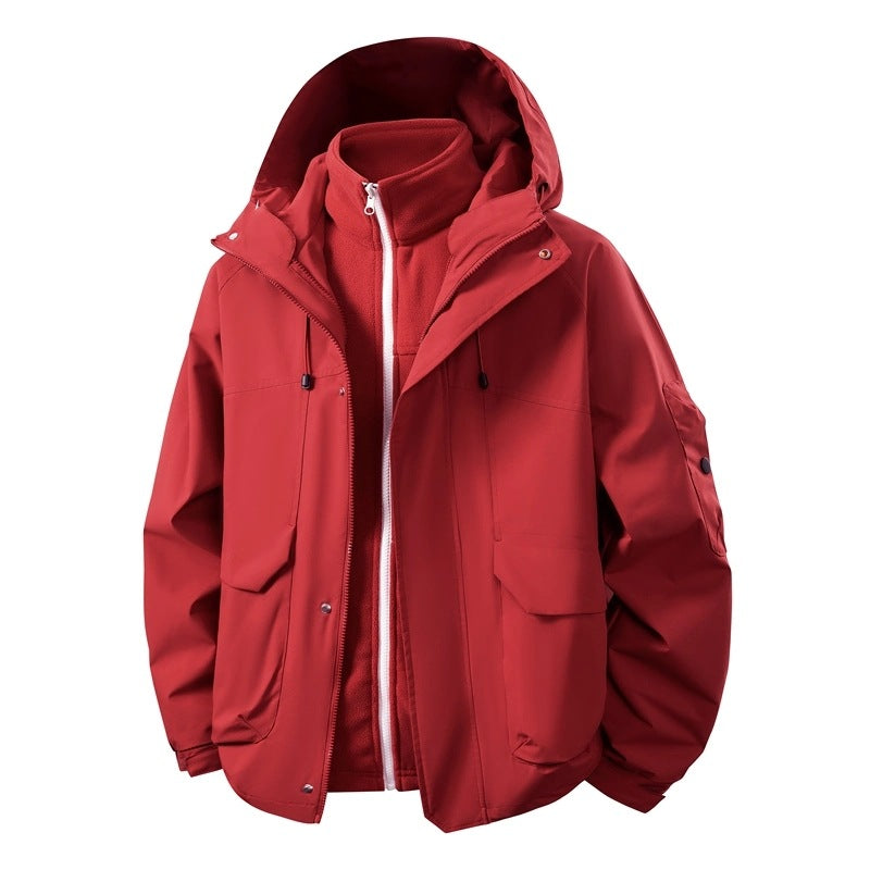 Herren Wasserabweisende Doppeljacke mit abnehmbarer Fleece‑Innenjacke und Kapuze Nord Taschen