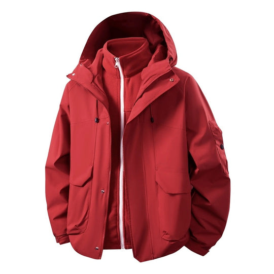Herren Wasserabweisende Doppeljacke mit abnehmbarer Fleece‑Innenjacke und Kapuze Nord Taschen