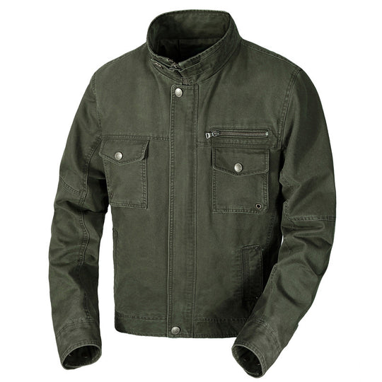Herren schlanke Canvas-Fieldjacke mit militärischer Taschendetailierung und Stehkragen Nord Taschen
