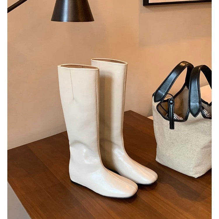 Damen Kniehohe Minimalistische Glattleder-Stiefel mit ergonomischer Laufsohle Nord Taschen